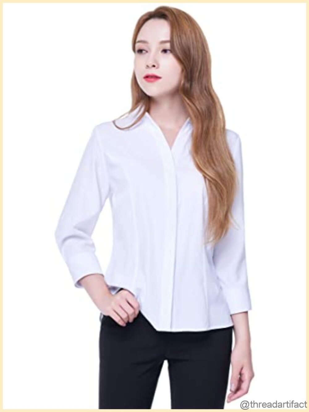 Women's Button Down Shirt 4-Way Stretch V Neck 3/4 Sleeve Wrinkle Resistant